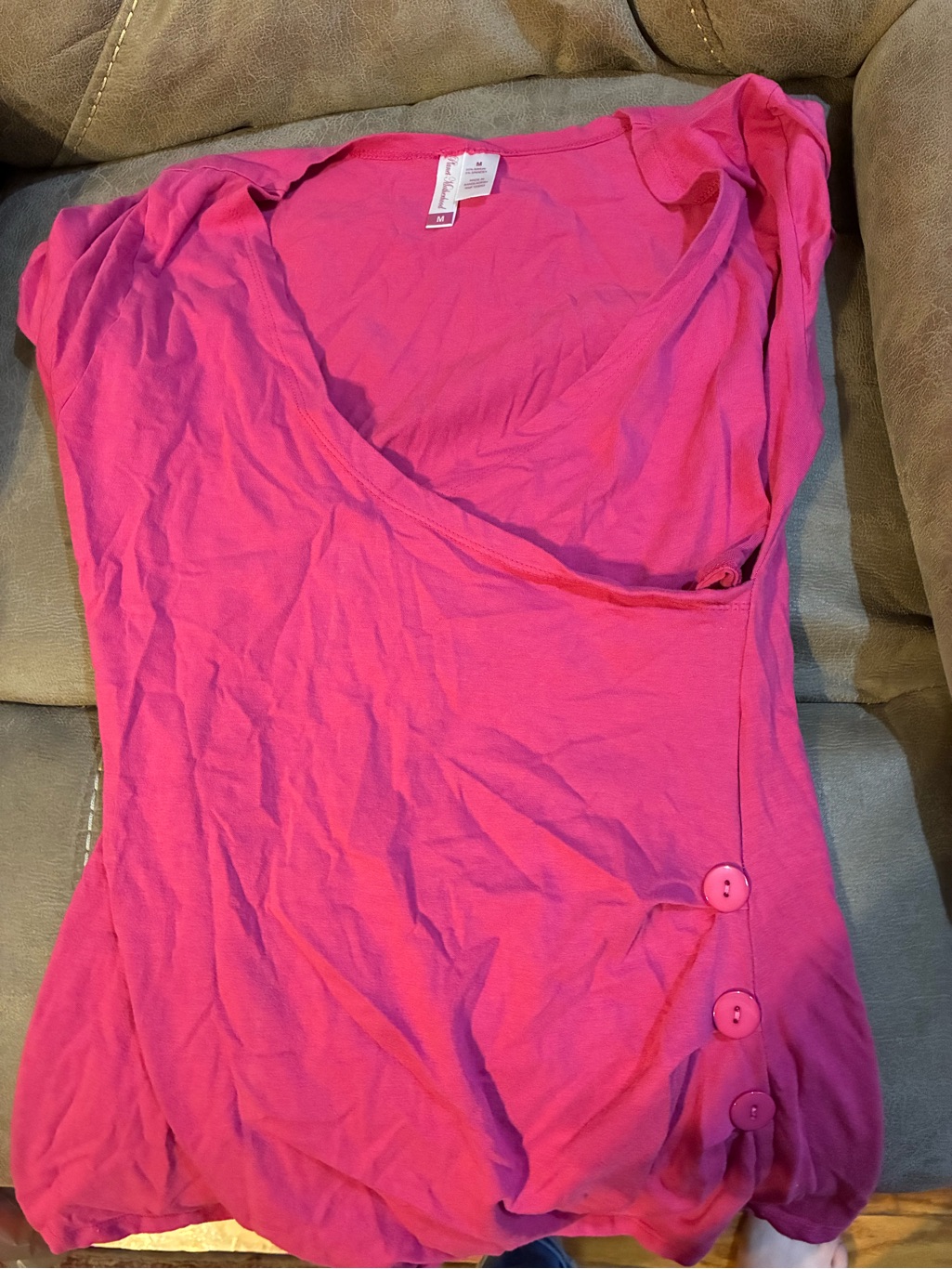 Pink Button-Side Wrap Top